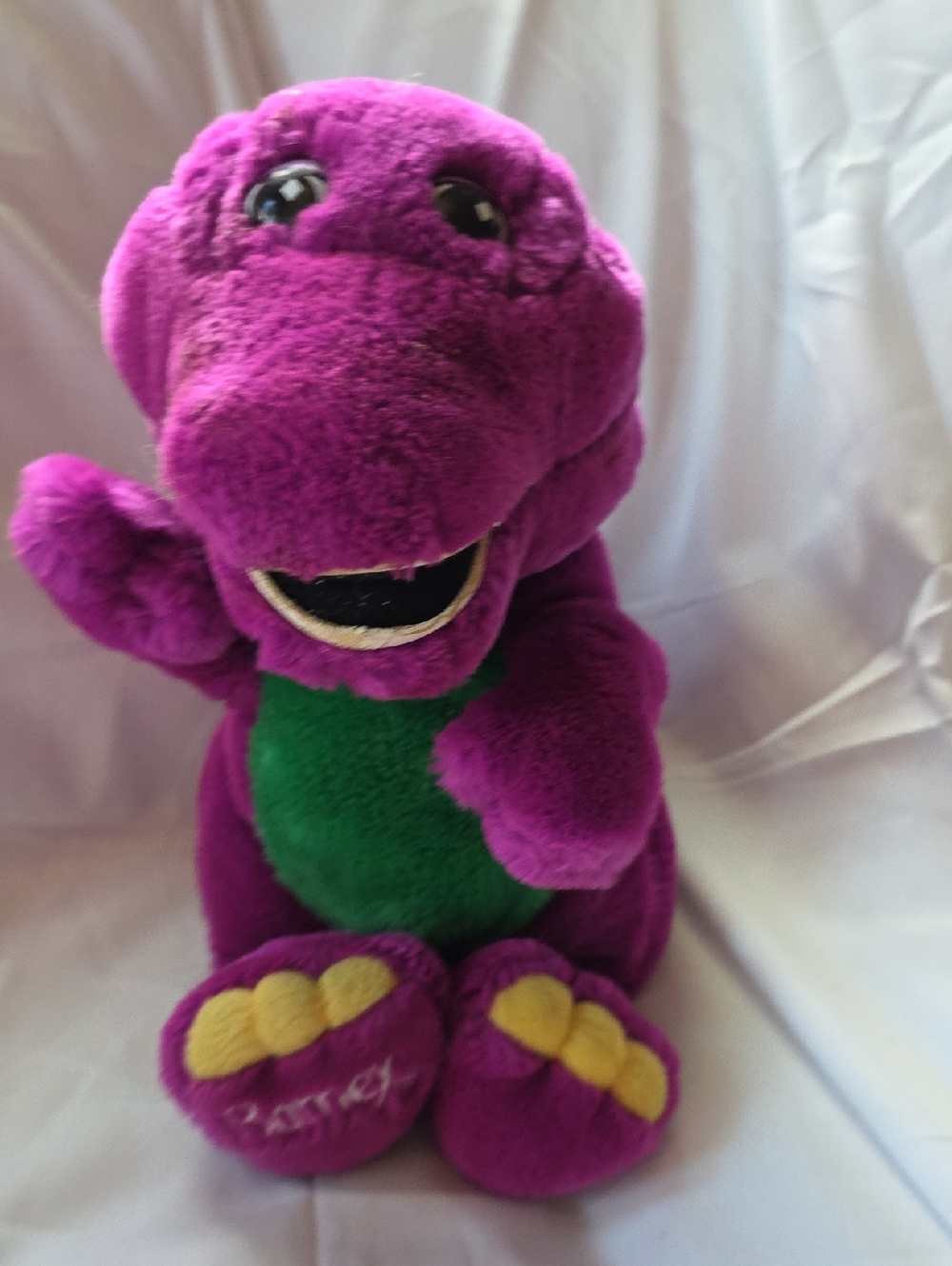 Barneys New York Purple Plush Dinosaur with Green Belly and Yellow Toes